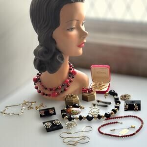 Vintage Red Gold Tone Trifari Deauxville Coro Monet Lisner Wearable Jewelry Lot